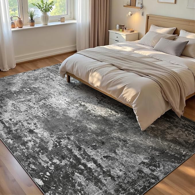 Ompaa Living Room Rug 5x7 Black Area Rug Machine Washable Boho Carpet Non Slip by OmpaaHomeDecor