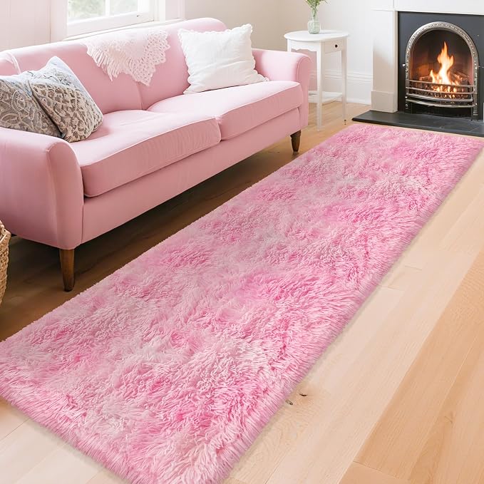2x8 Pink Fuzzy Rug Runner for Bedroom Girls - Image 3