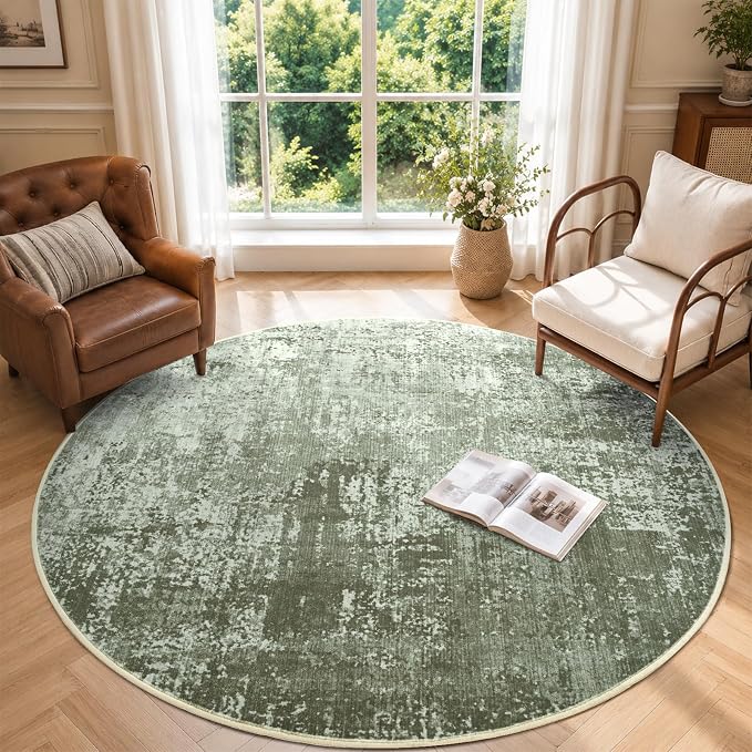 4Ft Round Area Rugs for Living Room, Soft Non-Slip Washable Rugs Modern by Cuzwlovita