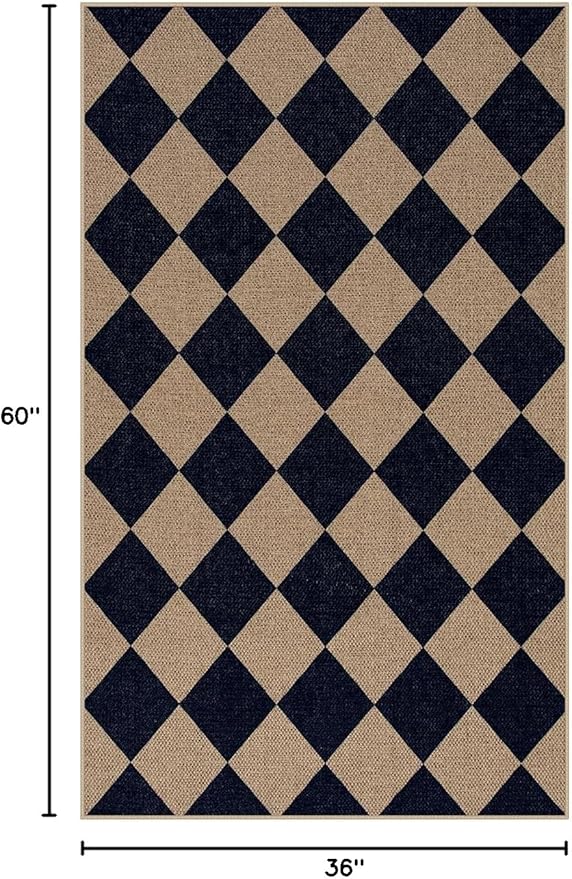 Lahome Colette Checkered Easy Jute Entry Rug, 3x5 Black Outdoor Patio Rug - Image 2