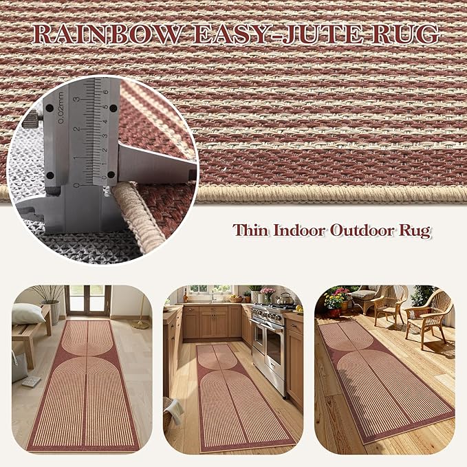 Lahome Enfys Modern Rainbow Easy Jute Entryway Runner Rug, Washable Indoor - Image 3