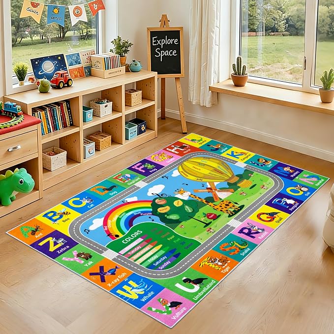 Kids Rug for Playroom Educational ABC Rug Washable Play Mat Learning Alphabet - Image 9