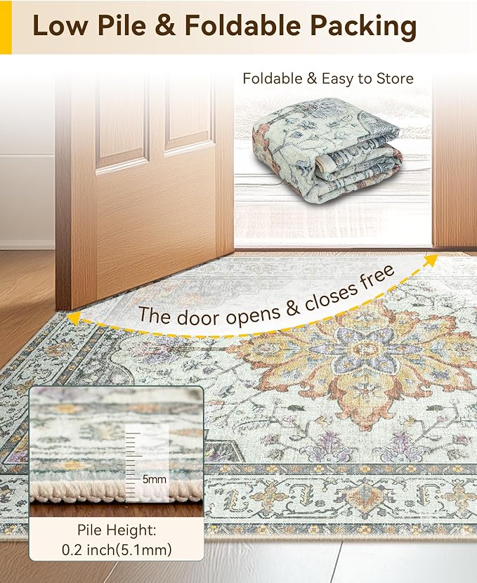 RELEANY Area Rugs Square 6ft Washable Non-Slip, Floral Vintage Distress - Image 4