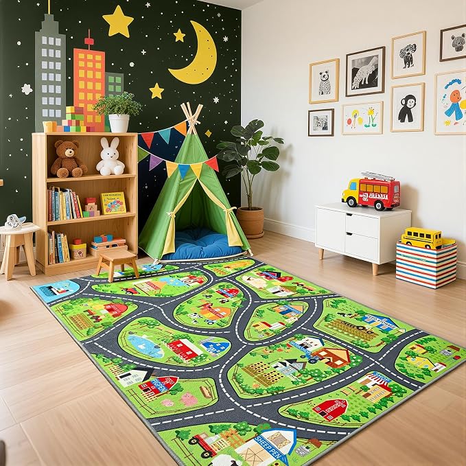 Farmyard Adventure Play Rugs, Educational and Fun Farm Play Mat by BBENRON
