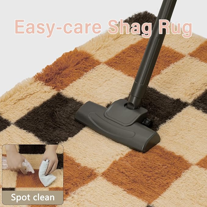 PureCozy Checkered Rug 6x9 for Living Room, Colorful Modern Shag Rug Washable - Image 3