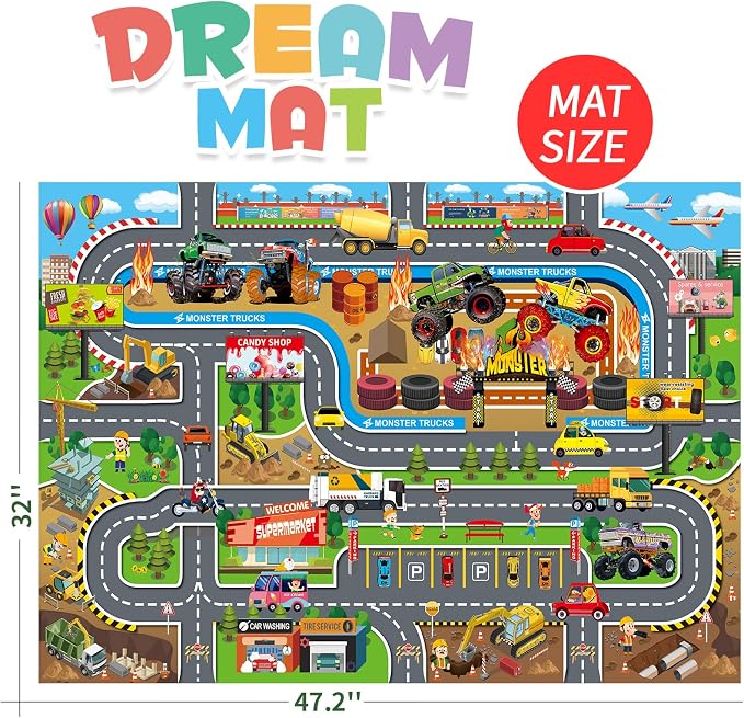 Oriate Kids Toy Dream Mat Racetrack Activity Playmat, Ideal Fun Carpet Racing - Image 3