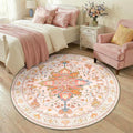 RELEANY Area Rugs Round 5ft Washable Non-Slip, Floral Vintage Distress by RELEANY