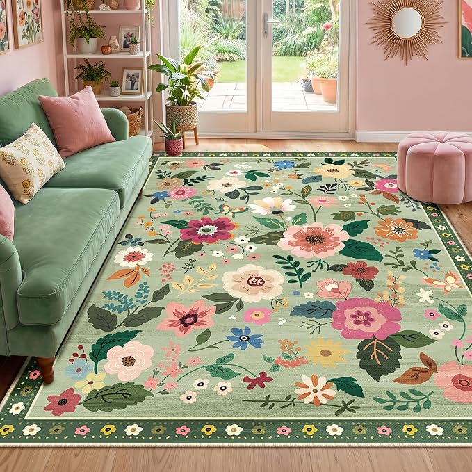 RELEANY Floral 6x9 Area Rugs Washable Print Boho Cute Carpet Non Slip Flower - Image 9