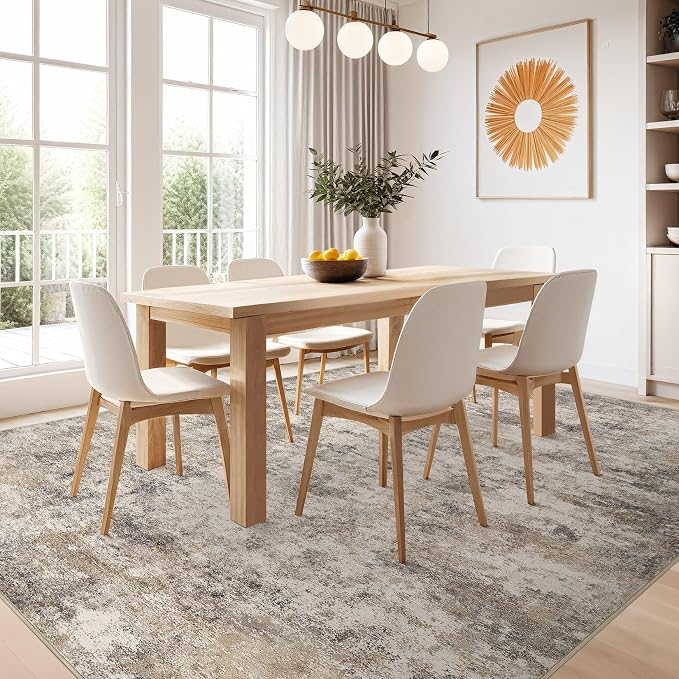 Nakagishi 9x12 Area Rugs Living Room: Washable Abstract Large Neutral Soft Rug - Image 6