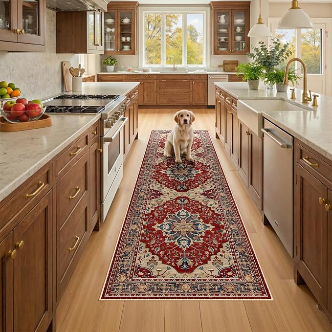 RELEANY Area Rugs Runner 2'x8' Washable Non-Slip, Floral Vintage Distress by RELEANY