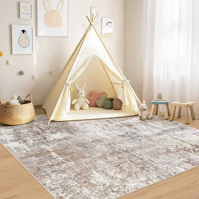 UERMEI Square Area Rugs : Washable 6x6 Neutral Modern Abstract Carpet - Image 7