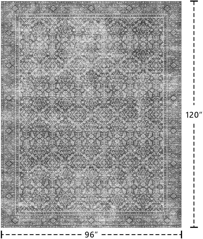 Latte&Fog 8x10 Area Rugs for Living Room, Large Vintage Grey Washable Rug - Image 2