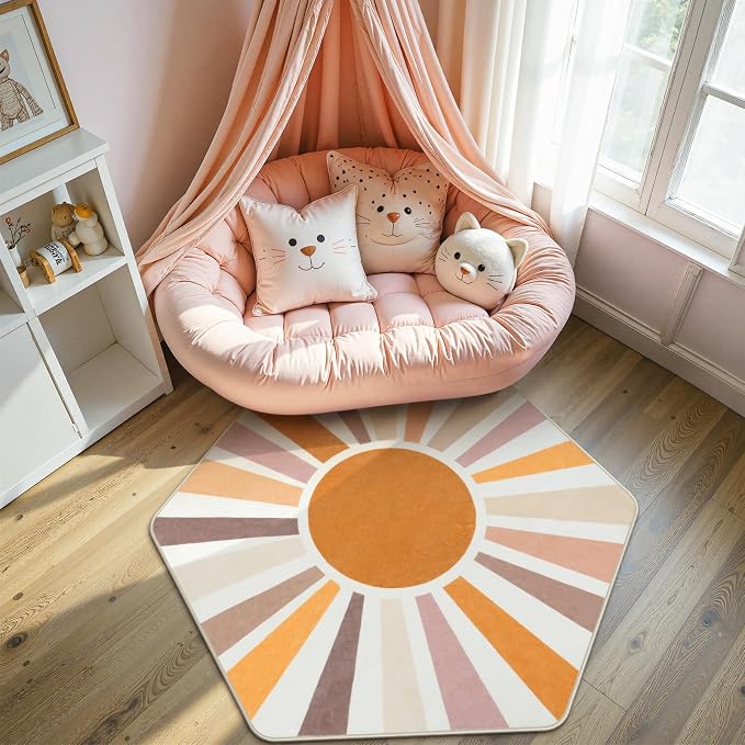 STARUIA Boho Washable Hexagon Rainbow Nursery Rug by STARUIA