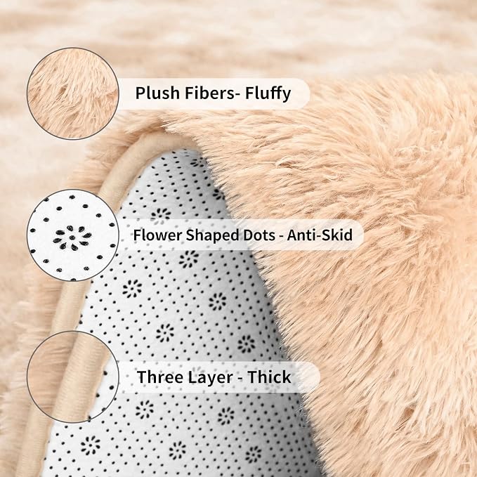 FlyDOIT Large Area Rugs for Living Room, 5x8 Feet Tie-Dyed Beige Shaggy Rug - Image 6