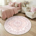 RELEANY Area Rugs Round 4ft Washable Non-Slip, Floral Vintage Distress by RELEANY