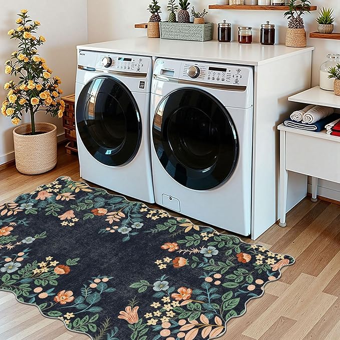 Dark Navy Floral Entry Rug - Image 9