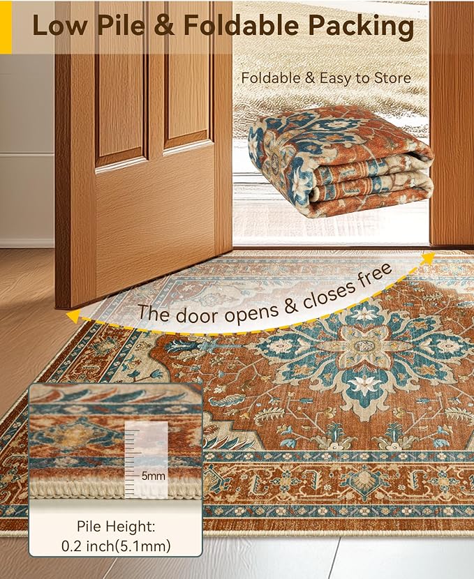 RELEANY Area Rugs 5'x8' Washable Non-Slip, Floral Vintage Distress Medallion - Image 4
