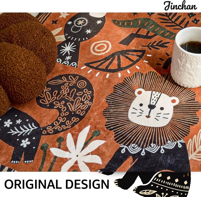 jinchan 5x7 Cute Area Rug Kids Washable Fun Rug Terracotta Boho Jungle Indoor - Image 6