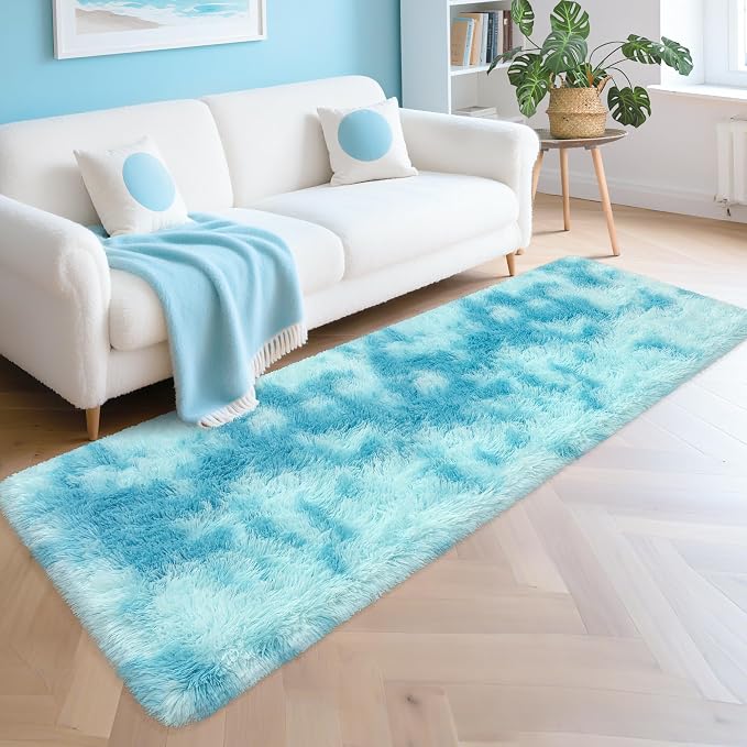 Light Blue Fluffy Rug for Bedroom Living Room, 2x6 ft Soft Sky Blue Bedroom - Image 2