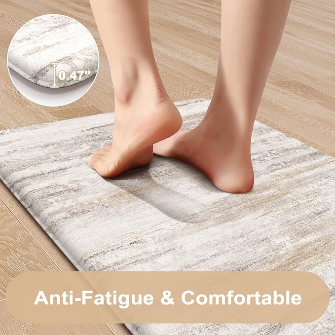 KIMODE Kitchen Mats Cushioned Anti Fatigue, Abstract Kitchen Rugs Sets of 2 - Image 3
