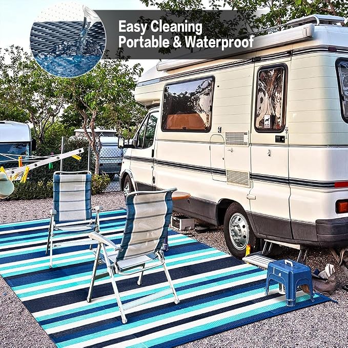 HUGEAR Outdoor Waterproof Rug 6'x9' Plastic Straw Rugs Washable Reversible - Image 4