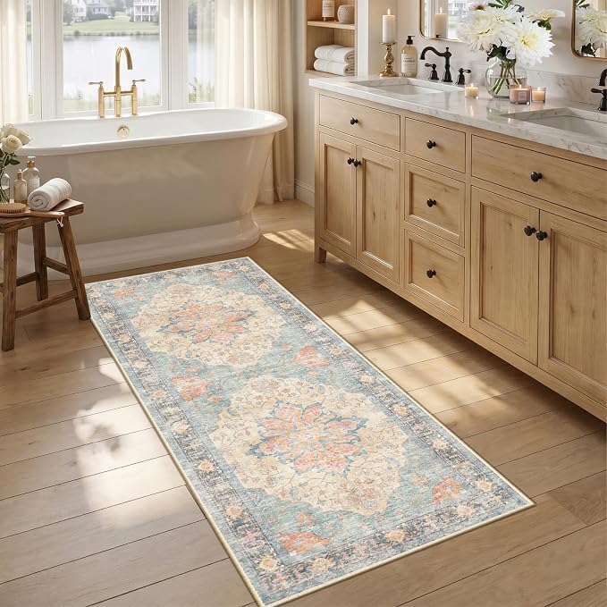 RELEANY Area Rugs Runner 2'6"x5' Washable Non-Slip, Floral Vintage Distress by RELEANY