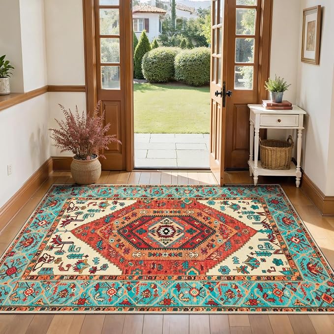 SERISSA Boho Area Rugs for Entryway, 3x4 Washable Non-Slip Kitchen Rug by SERISSAHomeDecorCollection
