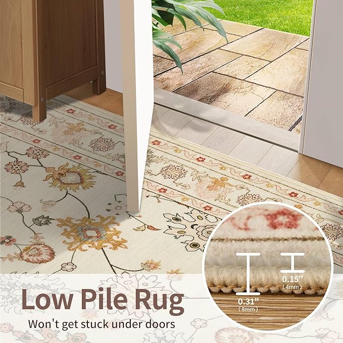 Rugxara 2x6 Floral Runner Rug, Washable Runners - Image 6