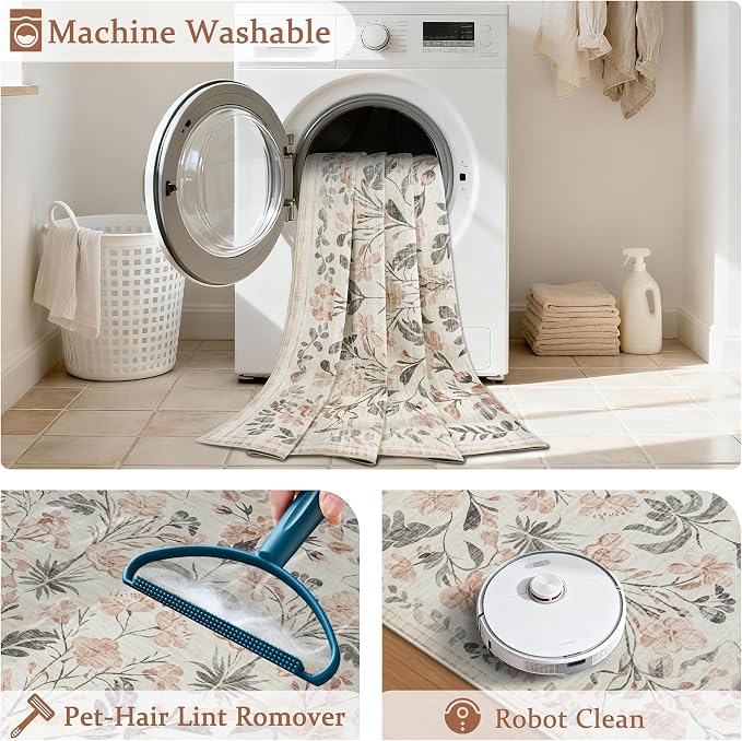 5x7 Area Rugs Washable Rug: Boho Living Room Rug Soft Non-Slip Low Pile Carpet - Image 4