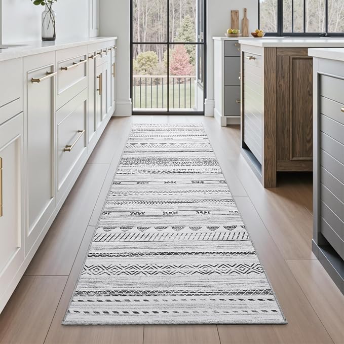 2x10 Runner Rug Machine Washable Non Slip Area Rug Distressed Neutral Moroccan - Image 3