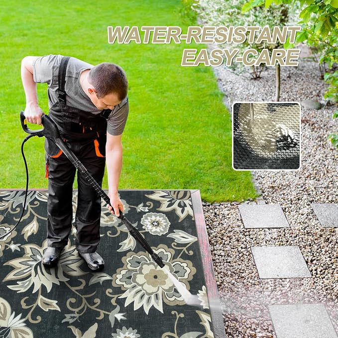 Lahome Floral Indoor Outdoor Rug, 5x8ft Non-Slip Outdoor Patio Rug - Image 4