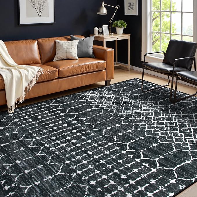 Lahome Moroccan Black Area Rugs 8x10 Living Room Non-Slip Backing Ultra-Thin by Lahome