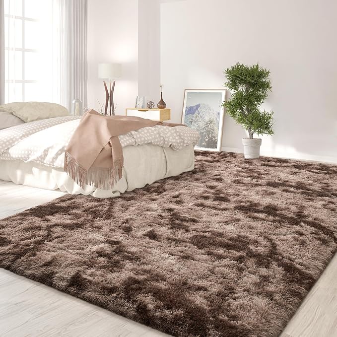 FlyDOIT Large Area Rugs for Living Room, 4x6 Feet Tie-Dyed Coffee Shaggy Rug - Image 3