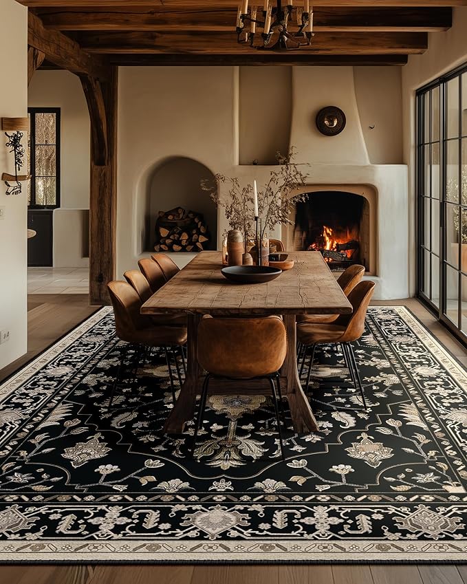 RELEANY Area Rugs Large 10'x14' Washable Non-Slip, Floral Vintage Distress - Image 3