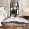 5ft Abstract Round Rug, Chic Washable Non-Slip Sun and Mountain Area Circle Rug by Sungea