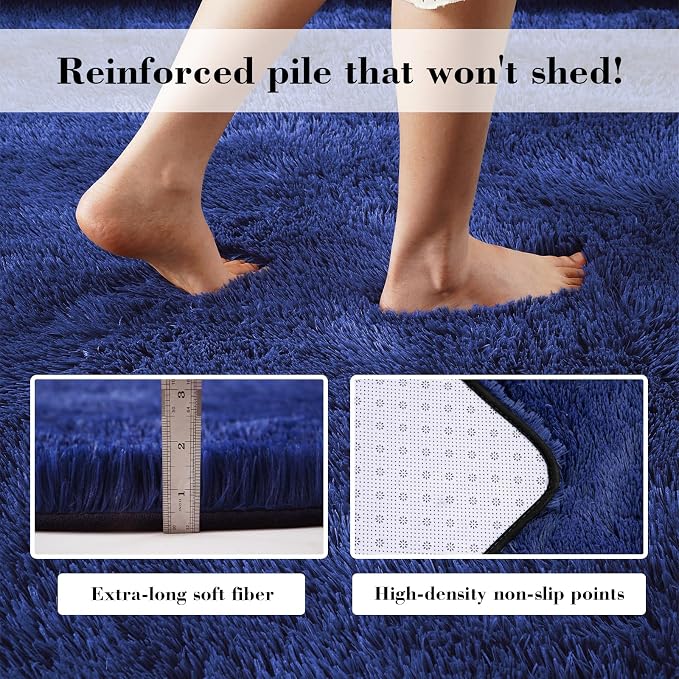 Blue Fluffy Rug Shag Area Rug, 3x5 Area Rugs - Image 4