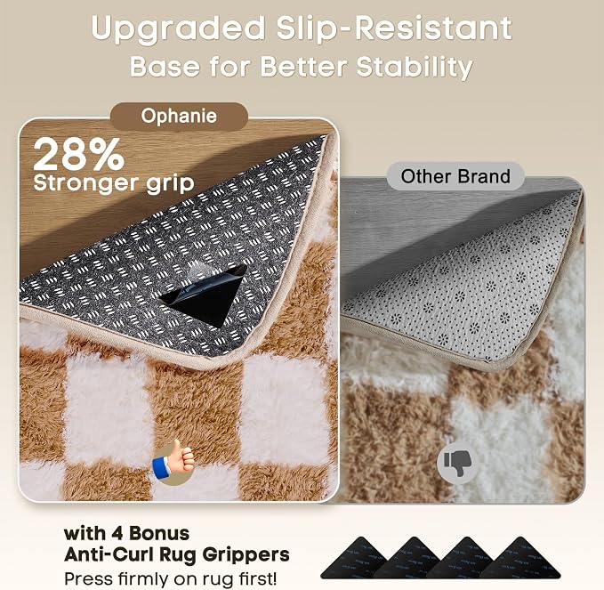Ophanie Checkered Beige & White Rug - Image 4