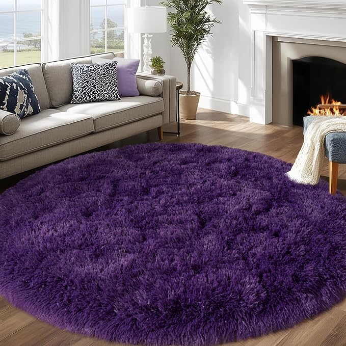 Round Purple Rug for Bedroom, 6 ft Circle Area Rugs for Living Room, Soft - Image 2