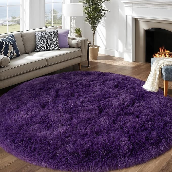 Round Purple Rug for Bedroom, 7 ft Circle Area Rugs for Living Room, Soft Large by WISHTREE