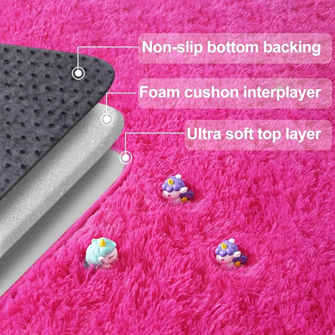 qulint Hot Pink Rug for Living Room 8x10, Soft Shag Fluffy Girl Rug for Bedroom - Image 6