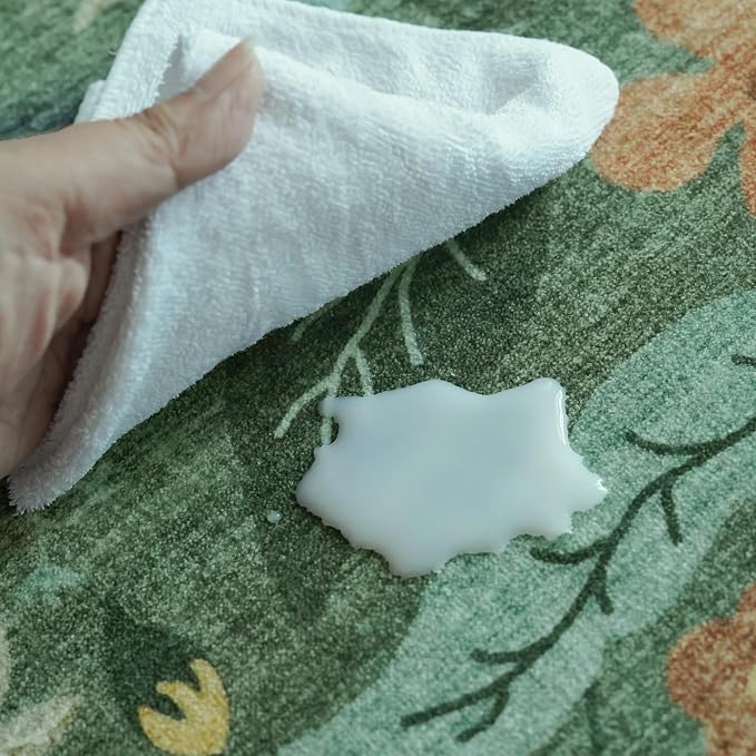 4x8 Washable Area Rug for Family: Stain Resistant Wide Floral Scalloped Kitchen - Image 7