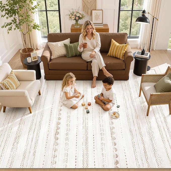 Nakagishi 8x12 Area Rugs Living Room: Washable Boho Large Neutral Soft - Image 8