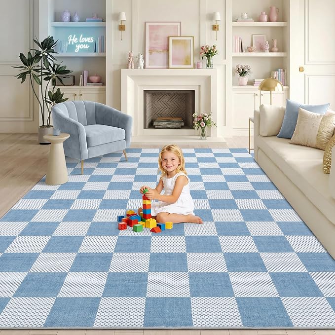 GarveeHome Checkered Light Blue and White 8x10 Area Rugs by GarveeHome
