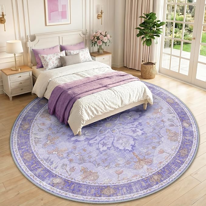 RELEANY Area Rugs Round 10ft Washable Non-Slip, Floral Vintage Distress - Image 2