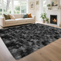 Soft Shaggy Rugs for Bedroom Living Room, 6x9 Tie-Dyed Dark Grey and Black Rug by TENNOLA