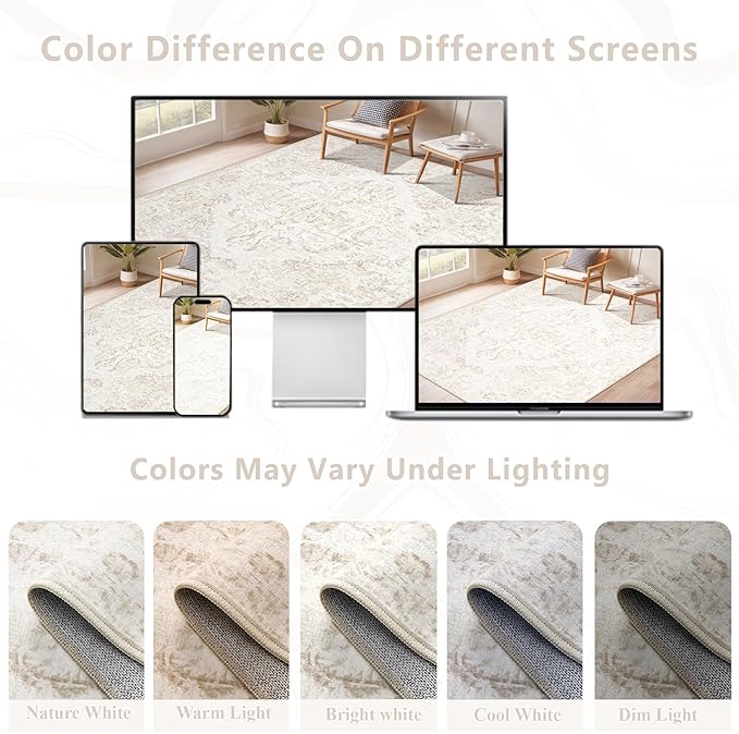 5x7 Area Rugs for Living Room: Washable Rug Vintage Large Rugs Soft Non Slip - Image 8