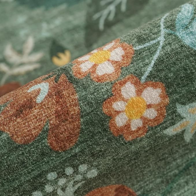 4x8 Washable Area Rug for Family: Stain Resistant Wide Floral Scalloped Kitchen - Image 8