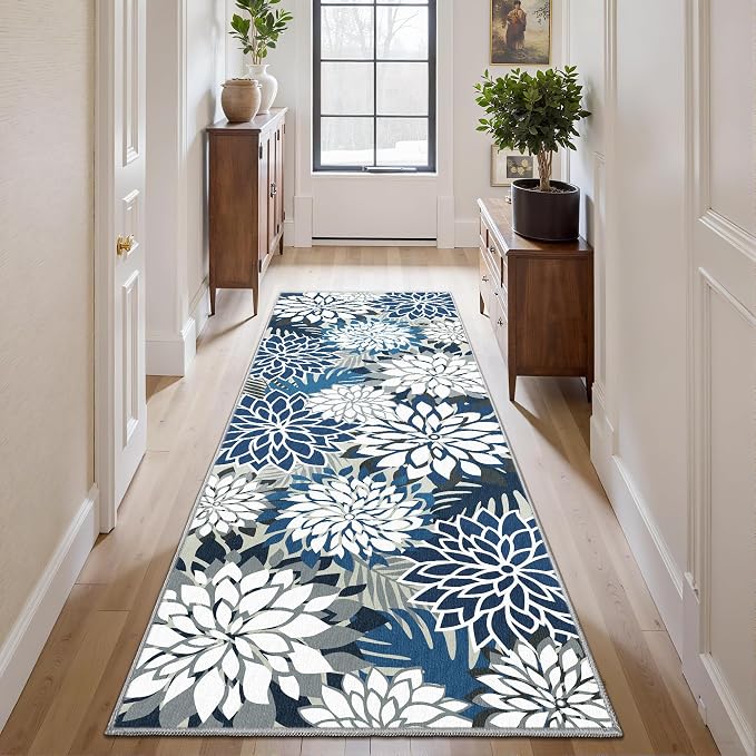 2x6 Washable Runner Rug for Hallway Tropical Botanical Modern Floral Chenille - Image 6