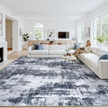 10x14 Area Rugs for Living Room Washable: Abstract Soft Thin Low Pile Black Rug by Oriannal