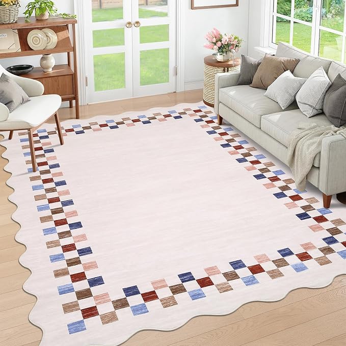 GarveeHome Washable Rug 5x7 for Living Room Large Bedroom Scalloped Rug Non by GarveeHome